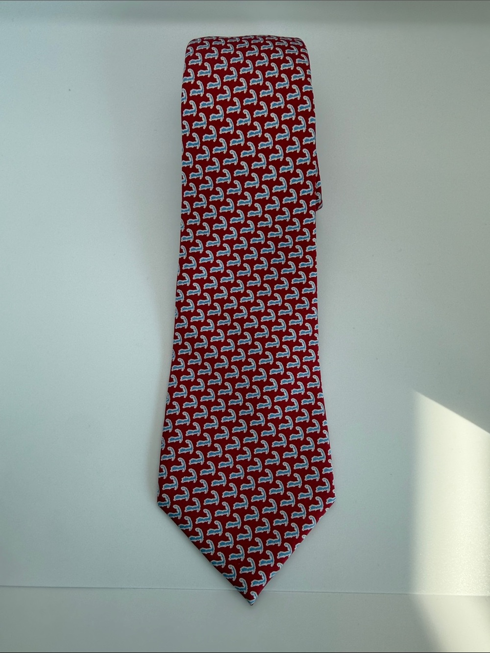 Vineyard Vines Red Tie with Blue Whale Pattern